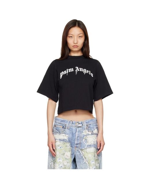 Palm Angels Black Dripping Curved Logo Boxy T-Shirt