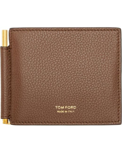 Tom Ford Brown Grained Leather Money Clip Wallet for men