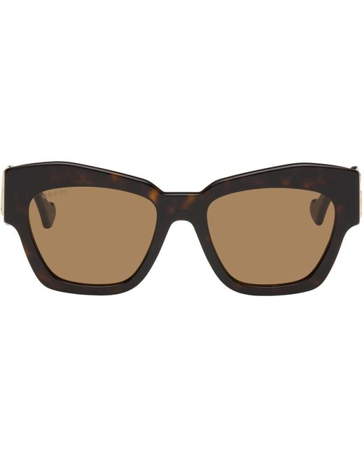 Gucci Black Tortoiseshell Cat-eye Sunglasses for men