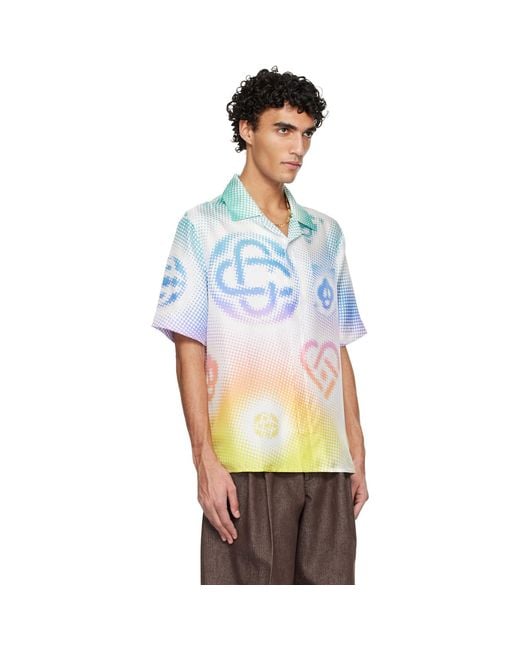 Casablanca Blue Halftone Logo Short Sleeve Silk Shirt for men