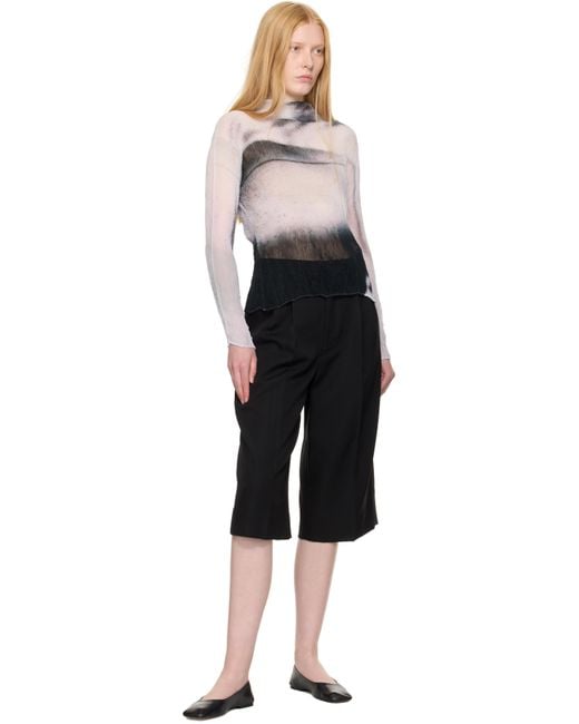Issey Miyake Shadow Study Pleats Chiffon Twist Turtleneck in Black