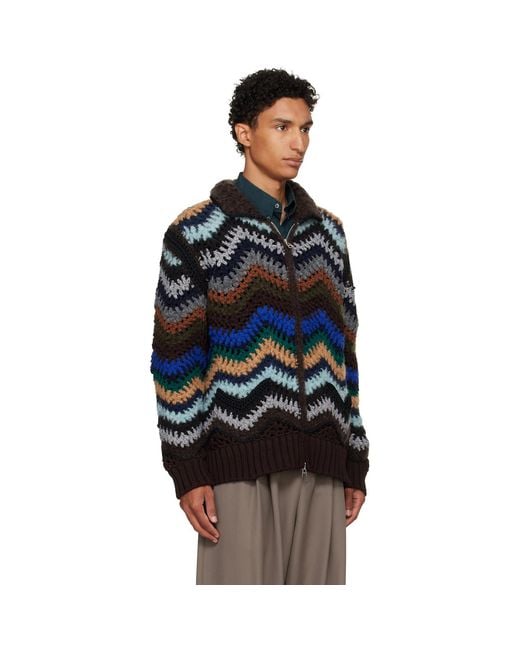 Sacai Black Mix Crochet Knit Blouson Jacket for men