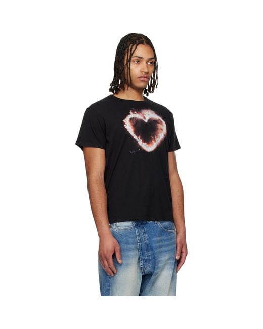 R13 Black 'Flaming Heart' Boy T-Shirt for men