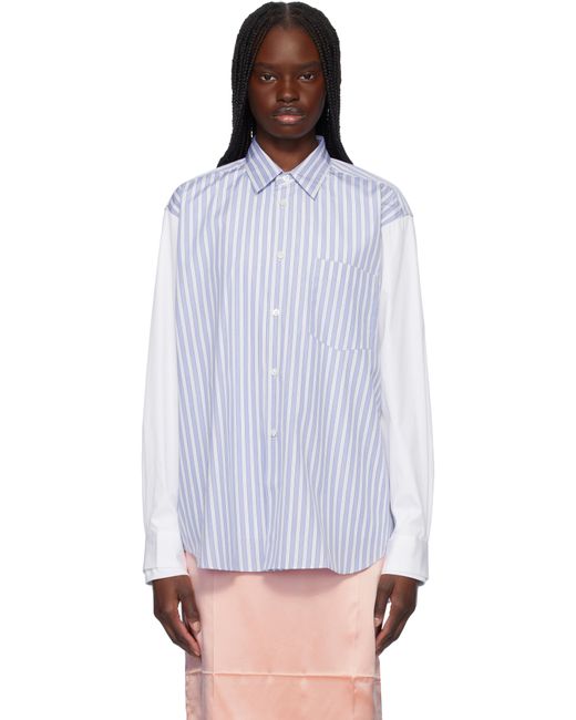 Comme des Garçons ブルー＆ホワイト Cotton Poplin Striped & Plain シャツ Black