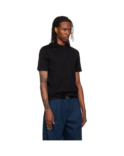 HUGO Black Stand Collar Slim-Fit Stretch Cotton T-Shirt for men