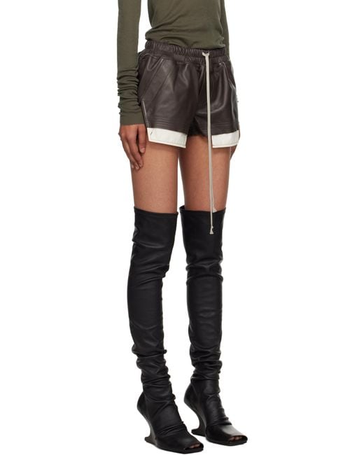Rick Owens Black Concordians Fog Boxer Leather Shorts