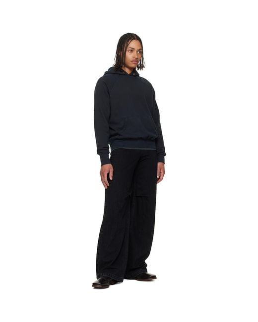 Les Tien Black French Terry Classic Raglan Hoodie for men