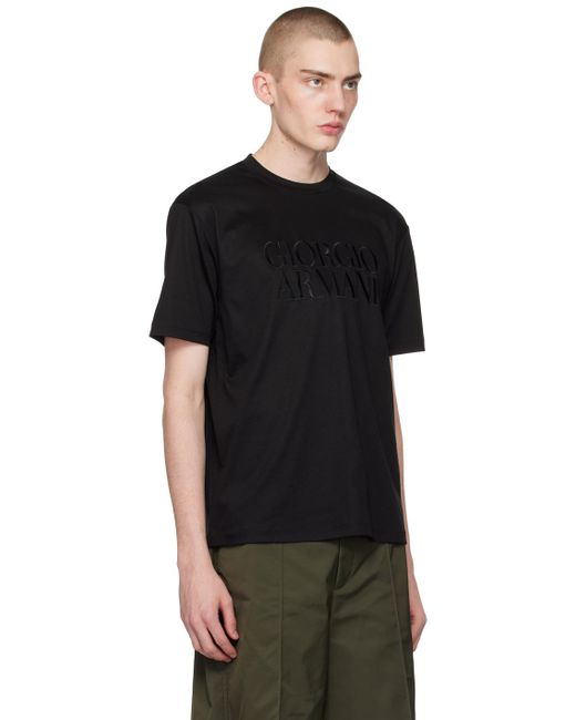 メンズ Giorgio Armani ロゴ刺繍 Tシャツ Black
