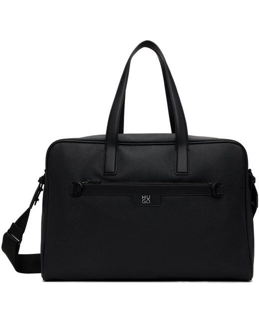 HUGO Black Faux-Leather Duffle Bag for men