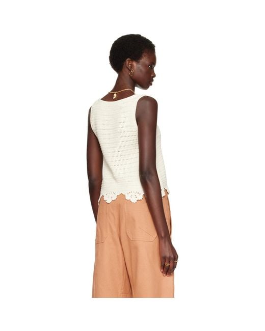 Chloé Brown Off- Crochet Sleeveless Cropped Tank Top