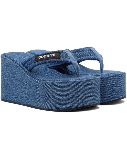 Coperni Blue Denim Branded Wedge Sandals Lyst
