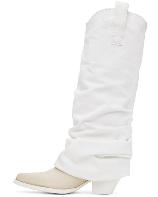 R13 White & Off-white Mid Cowboy Denim Sleeve Boots