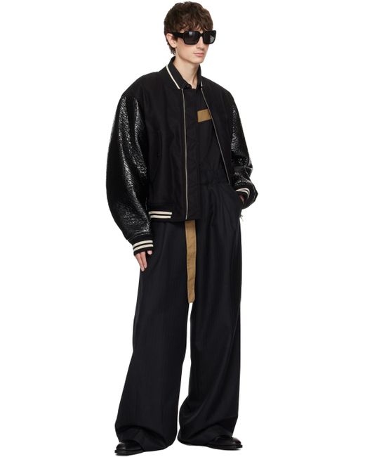 メンズ Dries Van Noten ジップアップ フェイクレザー ボンバー