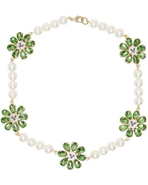 Charles Jeffrey Green Crazy Daisy Pearl Necklace for men
