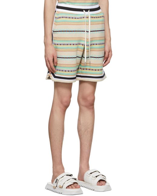 John Elliott Multicolor Beige Striped Shorts for men
