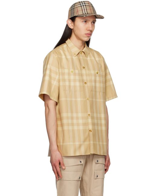 Burberry Natural Short-sleeve Check Cotton Gabardine Shirt for men