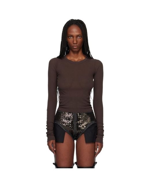Rick Owens Black Temple Cropped Rib Ls T-Shirt