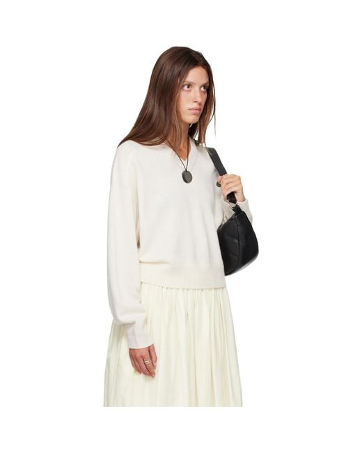 Loulou de Saison White Off- Anzor Lds Cashmere V Neck Sweater