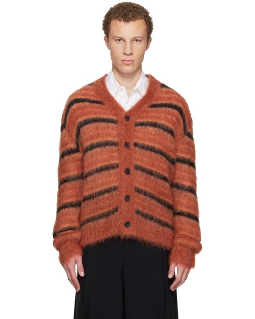 Marni Orange Fuzzy Wuzzy Stripe V-Neck Cardigan for men