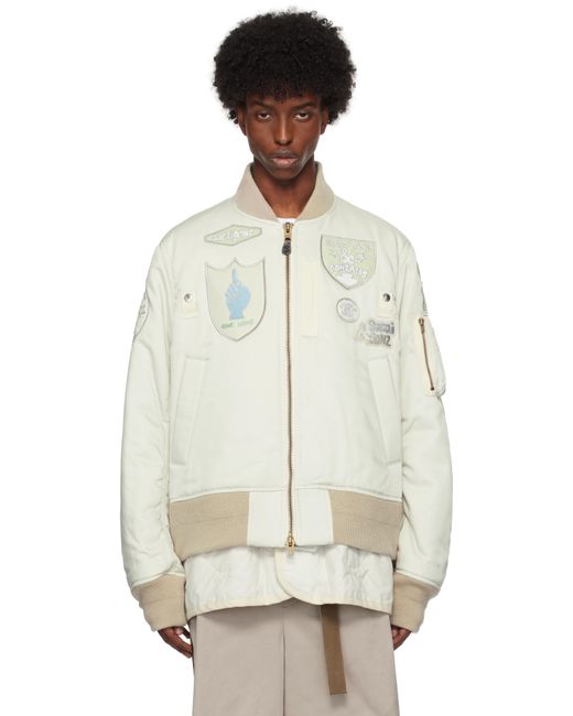 Sacai White Off- Spiewak & Gonz Edition Multi Patch Bomber Jacket for men