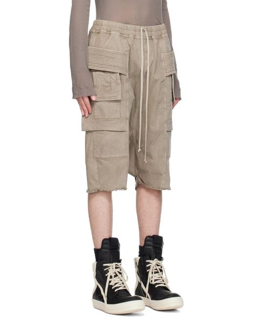 Rick Owens Natural Off-white Creatch Cargo Pods Denim Shorts for men