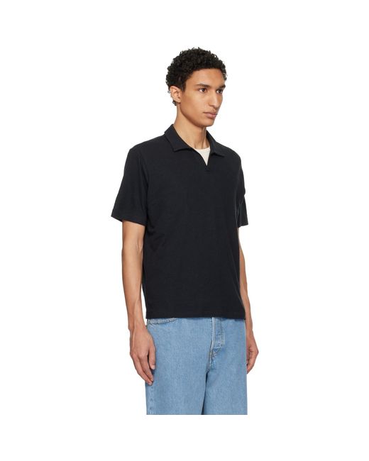 Merz B. Schwanen Black Linen-Cotton Relaxed Fit Polo for men