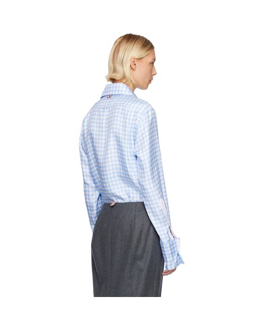 Thom Browne Blue Silk Twill Gingham Shirt