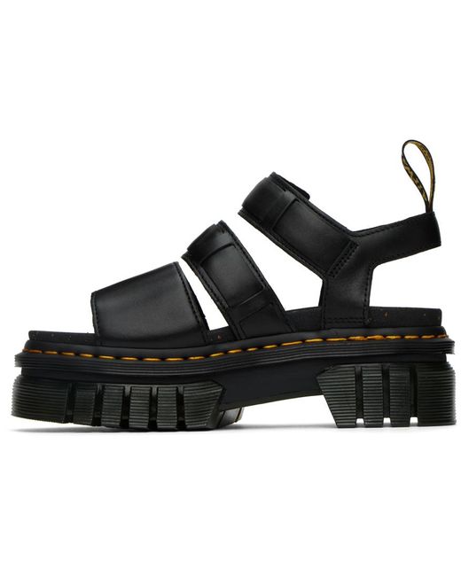 Dr. Martens Black Ricki Leather 3-Strap Platform Sandals
