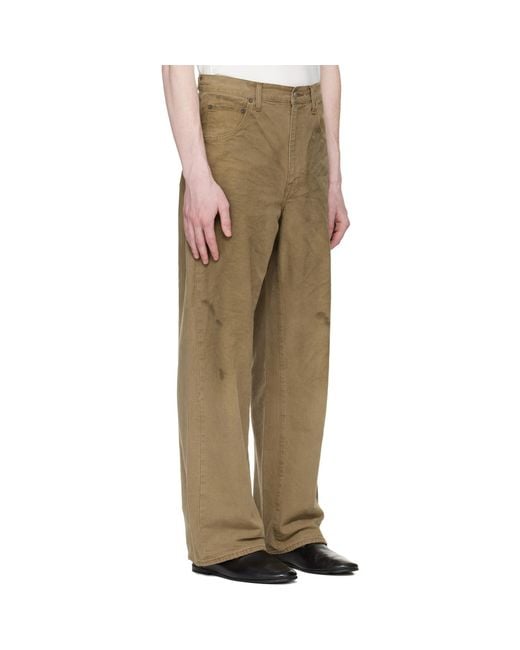 Ssstein Multicolor Khaki Sulfur Dyed Oxford Vintage Wide Trousers for men
