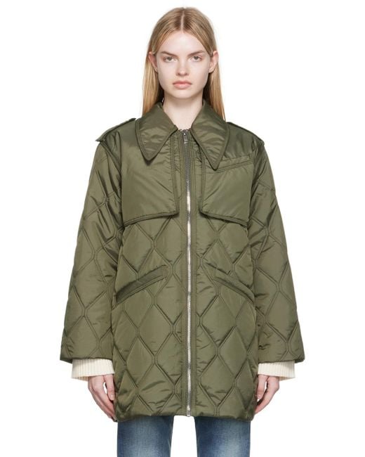 Ganni Synthetic Khaki Quilted Jacket in Green - Save 27% | Lyst