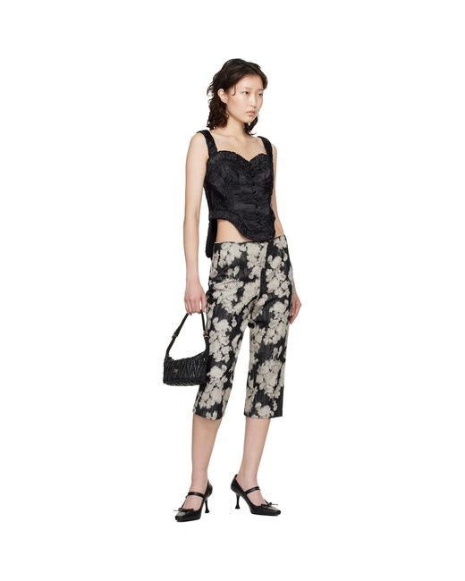 Anna Sui Black Off- Rose Capri Trousers