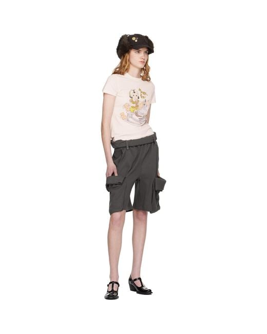 OPEN YY Black Rolled Waist Sweat Cargo Shorts