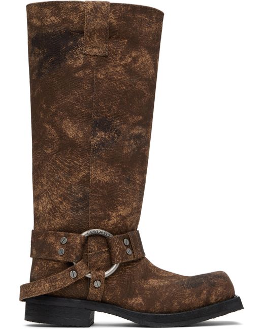 Acne Brown Buckle Denim Tall Boots