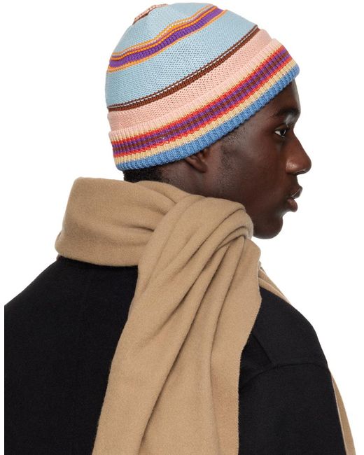 Acne Brown Multicolor Stripe Knit Beanie for men