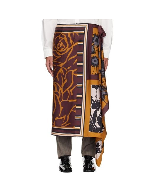 Dries Van Noten Orange Burgundy Long Wrap Scarf Skirt for men