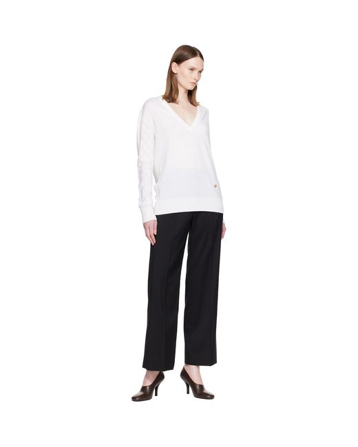 Balmain White V-Neck Light Sweater
