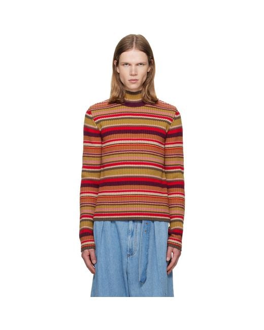 Dries Van Noten Red Ribbed Wool Turtleneck for men