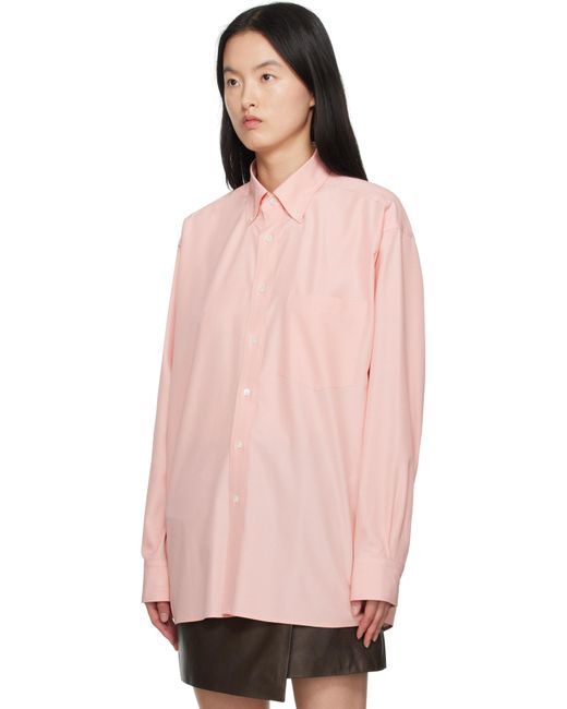 Auralee ピンク シルクブロードクロス ボタンダウンシャツ Pink