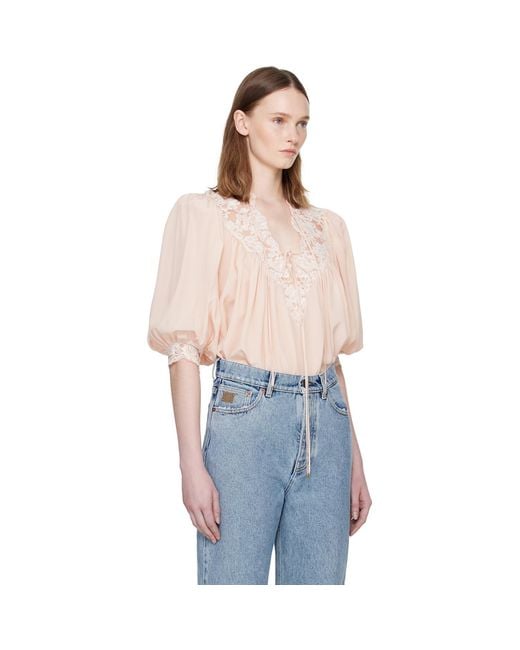Chloé Blue Fluid Puff-Sleeve Blouse