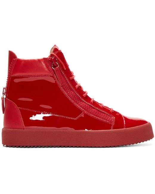 Giuseppe Zanotti Red Patent Leather High-top London Sneakers for men