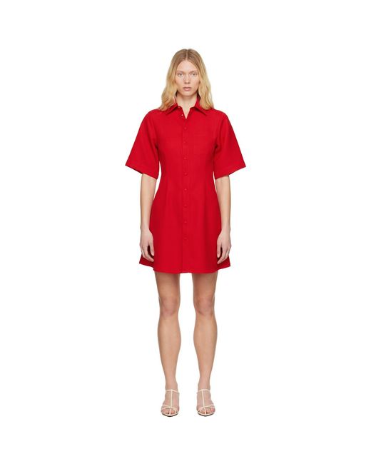 AMI Red Wool Short Sleeve Shirt Minidress