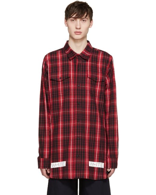 Off-White c/o Virgil Abloh Red & Black Flannel Check Shirt