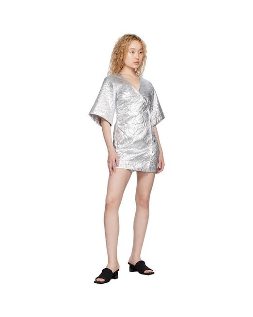 Ganni Black Silver Wrap Minidress