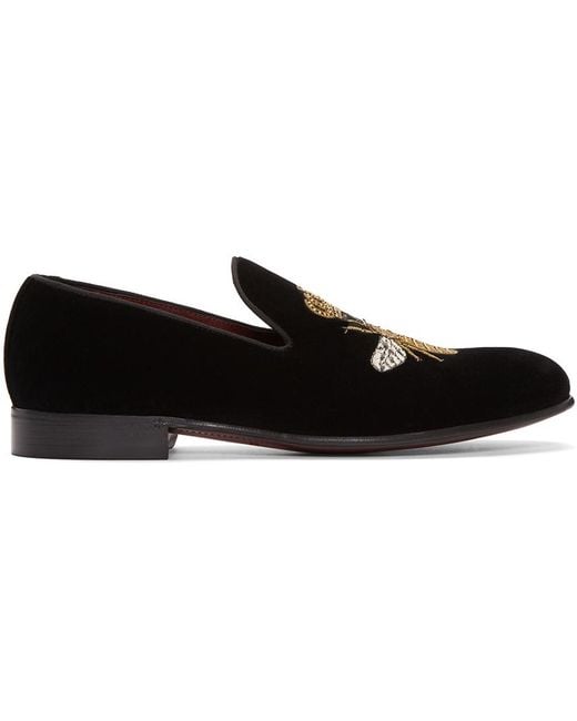 Dolce & Gabbana Black Velvet Bee Loafers for men
