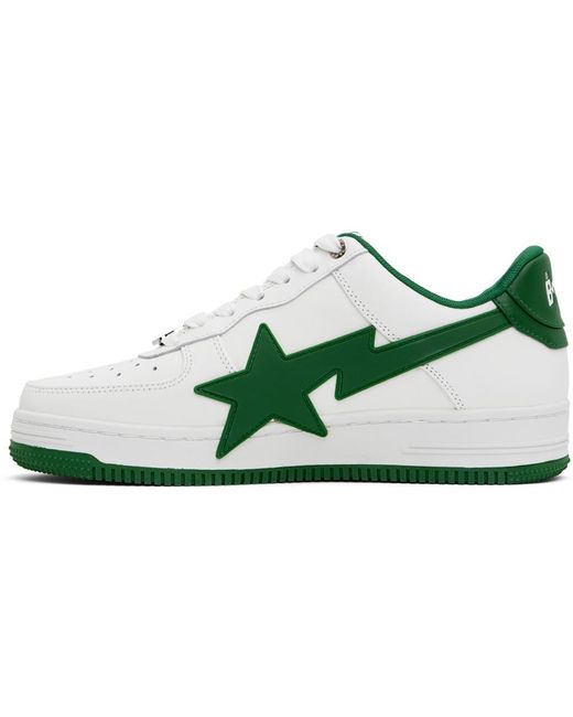 A Bathing Ape Green Logo Leather Low-Top Sneakers