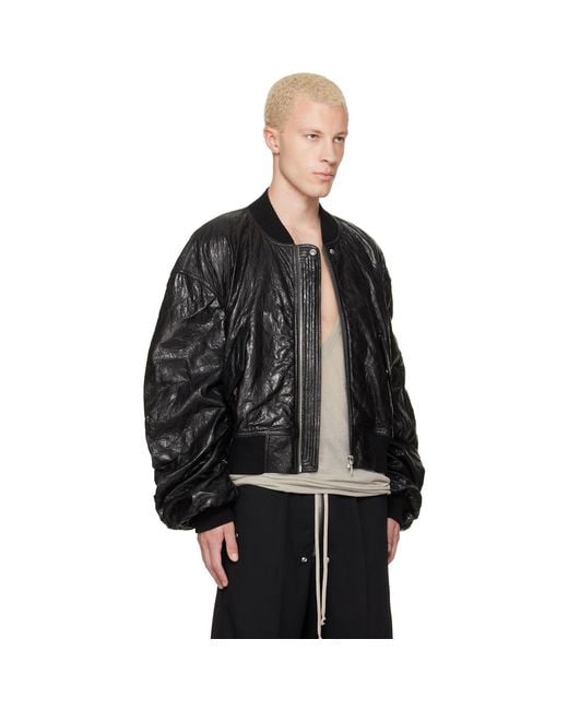 Rick Owens Black Tower Secchia Flight Leather Bomber Jacket for men