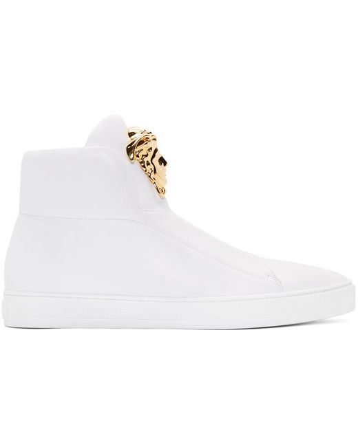 Versace Black White Leather Medusa High-top Sneakers for men