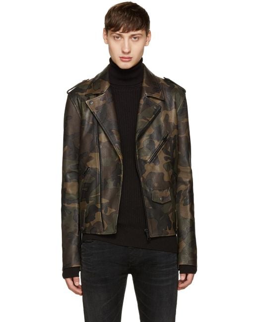 Pyer Moss Green Camo Leather Jacket for men
