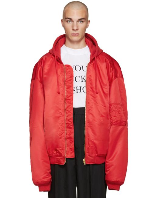 Vetements Red Oversized Bomber Jacket for men