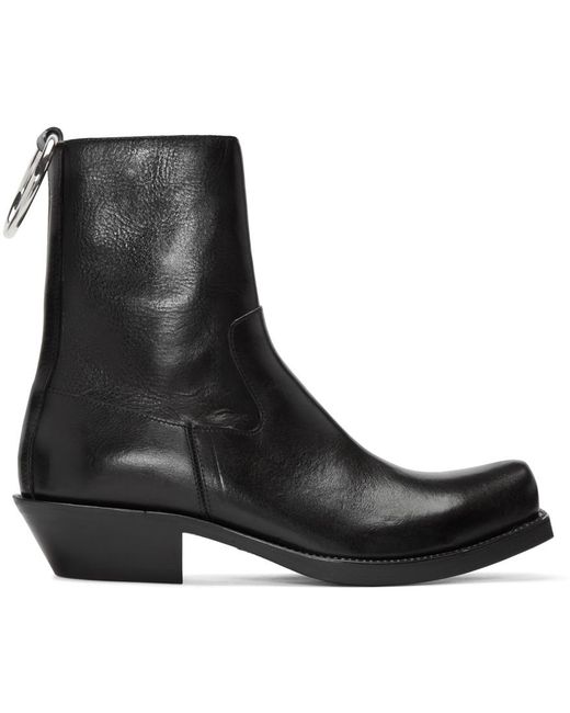 Vetements Black Leather Ring Ankle Boots for men